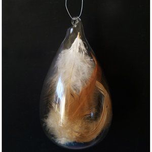 Blown Glass TEARDROP with Feather Ornament, Christmas Holidays